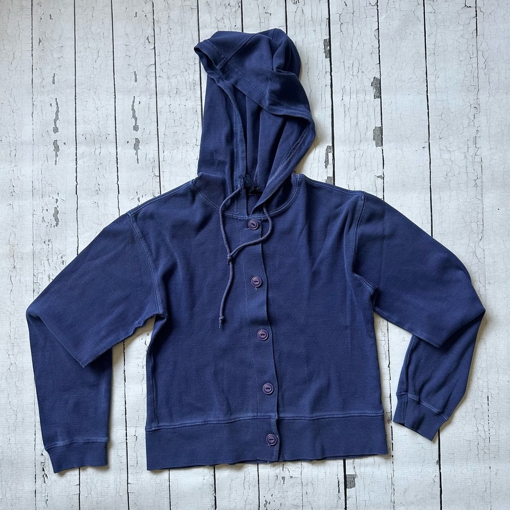 Freestyle USA The Limited Navy Blue Button-UpDrawstring Hoodie Top size  M